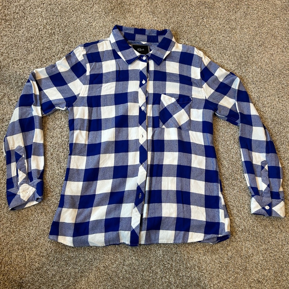 RAILS Hunter Cobalt and White Buffalo Check Button Down Long Sleeve. Soft!! Med - Picture 2 of 15